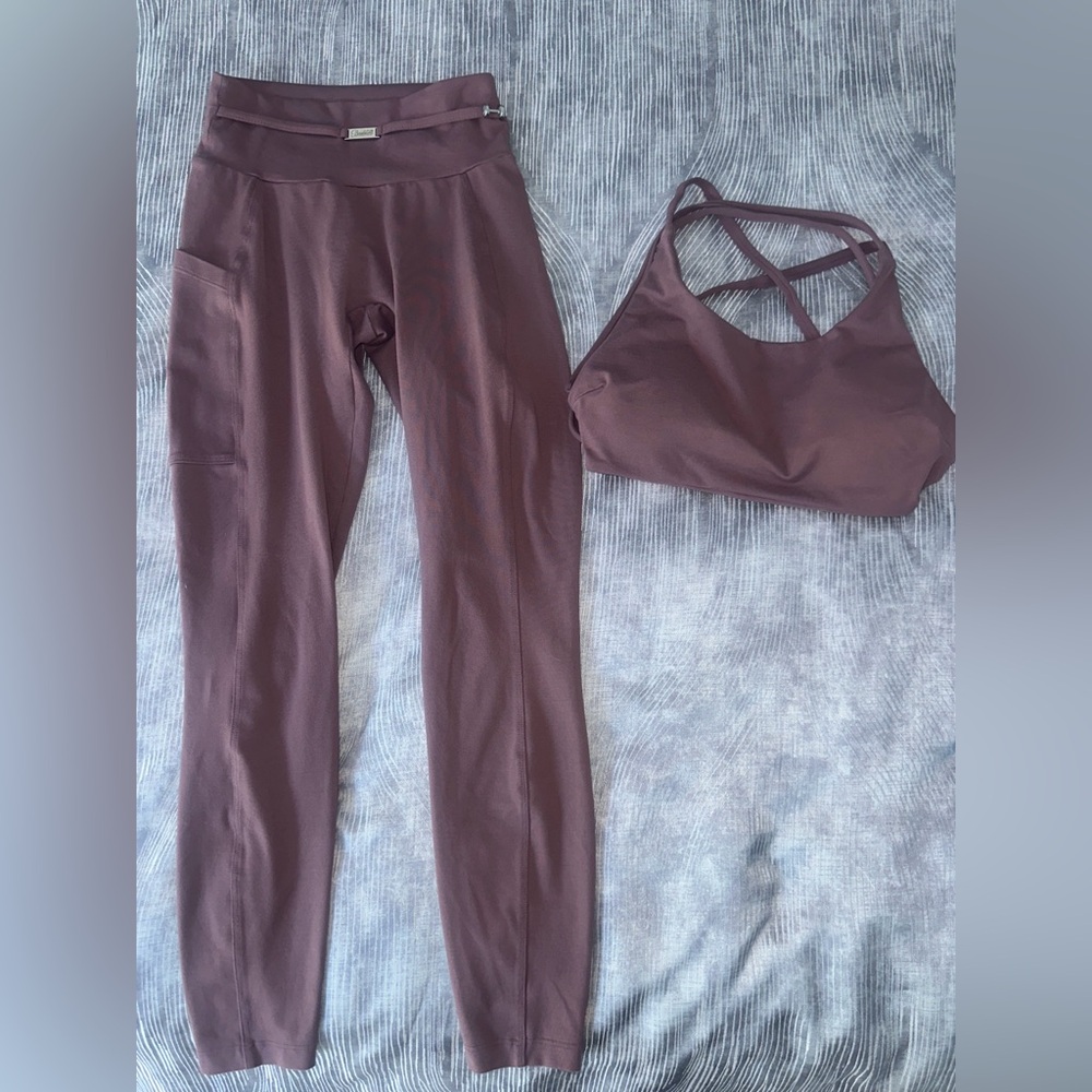 Bombshell Sportswear Brown Leggings Mauve Set - Picture 3 of 13